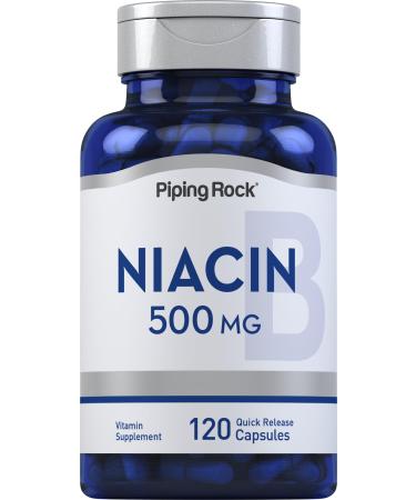 Piping Rock Niacin 500mg Flush | 120 Capsules | Non-GMO and Gluten Free Supplement