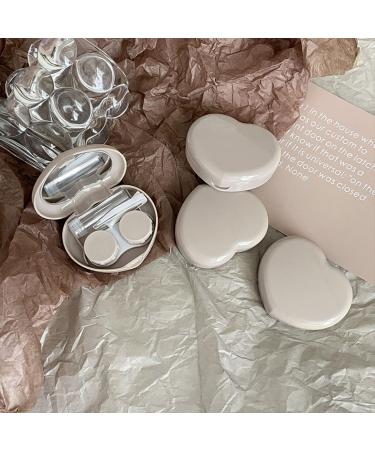 Heart Shape Contact Lens Cases - 4 Pack Travel Kit with Tweezers & Solution Bottle | Portable Eye Care Solutions (Beige - Buy Online on GoSupps.com