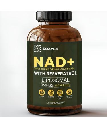 ZOZYLA Liposomal NAD+ Supplement with Resveratrol 1000mg per Serving 60 Capsules High Absorption Non-GMO GMP Certified & Inspected Lab Tested Made in USA