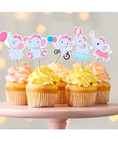 36Pcs Pink Elephant Cupcake Toppers Pink Elephant Baby Shower Decorations for Girl Pink Elephant Cake Decorations Birthday Party Supplies - Buy Online on GoSupps.com