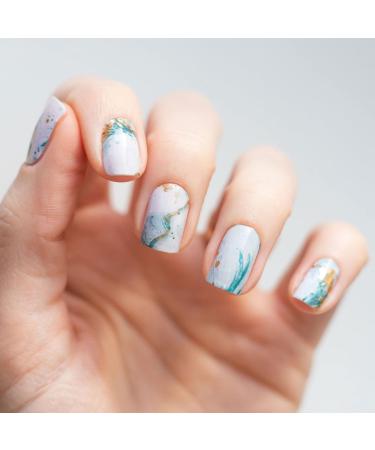 Avoa Beauty Nail Film - I Sea What You Did There | Turquoise White Gold Marble Nail Art Design | 20 Long-Lasting Self-Adhesive Nail Wraps for Stunning Manicure - Buy Online on GoSupps.com