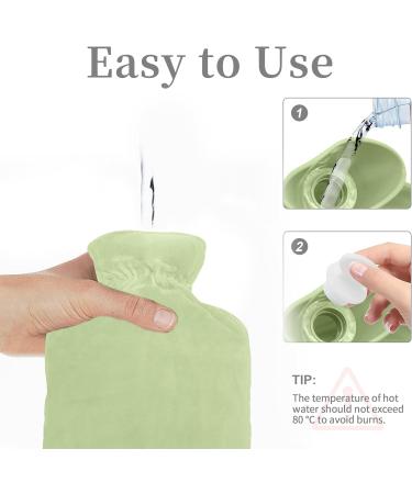 1L Hot Water Bottle with Soft Cover - 1000ml Hot Water Bag for Pain Relief - Light Green - Buy Online on GoSupps.com