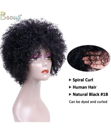 BECUS Afro Curly Wigs for Black Women - 8 Heat Resistant Brazilian Remy Human Hair (Natural Spiral 1B) - Buy Online on GoSupps.com