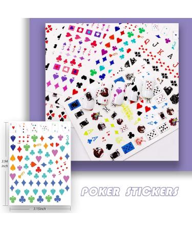 Poker Nail Art Stickers - Self-Adhesive Playing Card Decals for DIY Manicure - Geometric Numbers/Letter Style Design - 10 Sheets - Buy Online on GoSupps.com