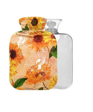 Heat bottle with watercolor sunflowers BPA-free with reference 2 l large hot water bag for pain relief back pain hot and cold therapy