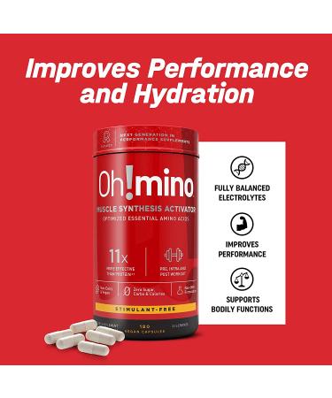 Oh!mino Muscle Synthesis Activator 180 Electrolyte Capsules | Stimulant-Free Amino Acids Pre & Post Workout Supplements by Oh! Nutrition - Buy Online on GoSupps.com