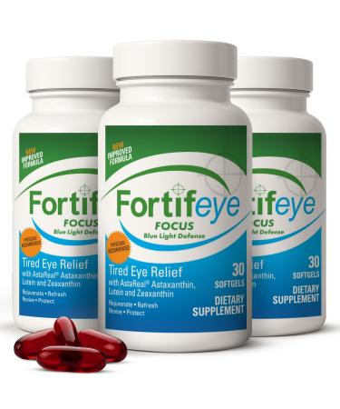 Fortifeye Focus Eye Care Supplement 30 Softgel Capsules - Triple Carotenoid Including Astaxanthin Lutein and Zeaxanthin Supplements Eye Vitamins Supports Eyes Fatigue and Blue Light Protection