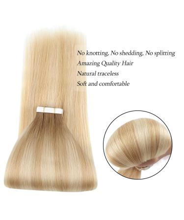 Beauty Hair Extensions | Real Tape-In Highlights - Ash Brown/Dirty Blonde/Platinum Blonde - 20 Pieces 50g 45cm | R8-12/60 - Buy Online on GoSupps.com