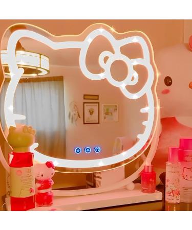 Hello Kitty Kawaii Desk Mirror with Lights | Touch Sensor Dimmer | Multi-Color LED Strip Light | Adjustable Tilt | Metal Base - Buy Online on GoSupps.com