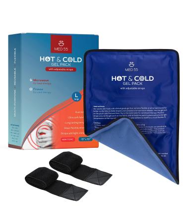 Gel Ice Pack for Injuries Reusable Gel - Hot & Cold Pack Compress Flexible Soft Gel Ice Pack for Back Shoulder Elbow Hip Knee Pain Relief Therapy for Swelling & Bruising (15x10+Straps)