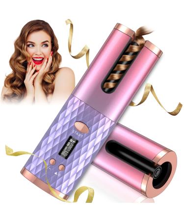 Automatic Rechargeable Rotating Curling Iron with 6 Temps & Timers Ceramic Wand Detangle & Scald-Free Auto Shut-Off