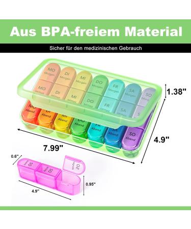 Buy German 7-Day Pillbox with 21 Compartments - Green Medication Organizer for Weekly Dosing - Buy Online on GoSupps.com