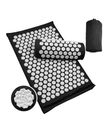 Dunlap massage pillow yoga matte acupressure mat massage pad relief stress back pain acupuncture matte massage for body neck relaxation massage pillow (size: black set)