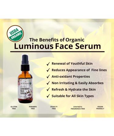 Organic Luminous Face Serum - USDA Certified Youthful & Nourished Skin - 2 oz Glass Bottle - International Shipping Available - Buy Online on GoSupps.com