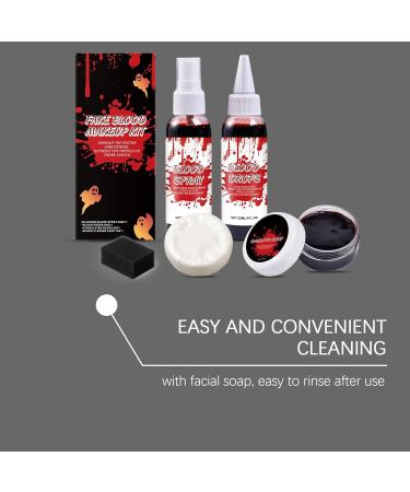 Halloween Fake Blood Kit | Coagulated Gel Blood Kit with Cleansing Soap Washable Zombie Vampire Costume Accessories for Film Cosplay Theme Party Photo Prop Stage - Buy Online on GoSupps.com