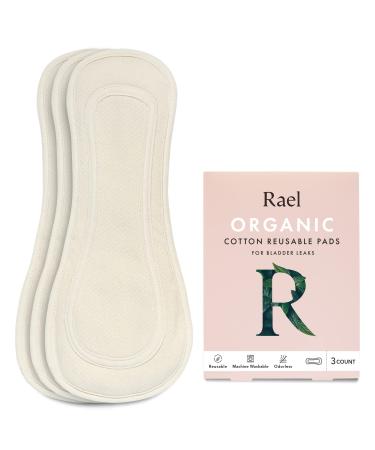 Rael Reusable Pads Organic Cotton Cover - Postpartum Essential Incontinence Pads for Women Bladder Leakage Pads for Women Thin Cloth Pads Leak Free Washable Neutral Color 3 Count (Large) 3 Count (Pack of 1)