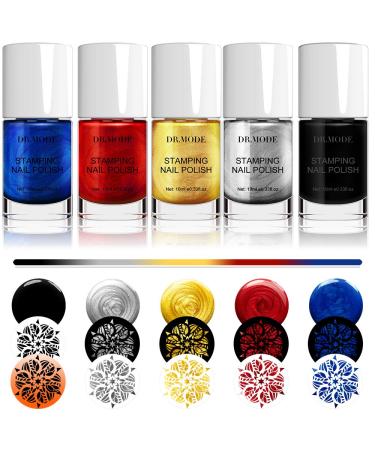 DR.MODE Nail Stamping Polish - 5 Bottles Metallic Nail Polish DIY Lasting Pigmented Nail Varnish Lacquer Nail Art Stamp Gel Polish Set
