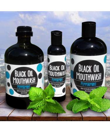 Natural Coconut Avocado Sesame Oil Mouthwash with Charcoal & Xylitol | Sweet Peppermint Flavor | 15 oz Glass Bottle - Ideal for Oil Pulling - Buy Online on GoSupps.com