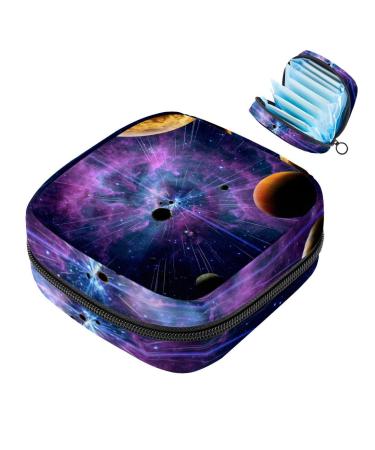 Menstruation pad bag with zipper women's napkin bag tampons collection bags for women and girls (Galaxy Universe Space Planet)