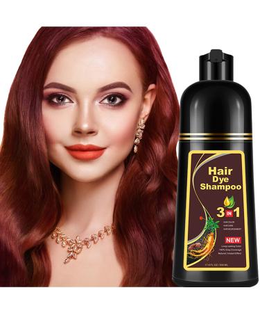 Dark Red Wine Instant Hair Color Shampoo for Gray Hair - Herbal Hair Dye Shampoo 3 in 1 for Women Men 16.90 Fl Oz Color Shampoo Hair Dye Easy to Apply & long lasting Red Hair Shampoo Colors in 10-15 Minutes (Dark Red Win...
