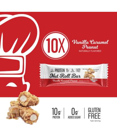 Genius Gourmet Nut Roll Bars Vanilla Caramel Peanut 10g Protien Zero Added Sugar Gluten Free Non-GMO Sweet Snack & Dessert for Adults and Kids 10 Ct Box - Buy Online on GoSupps.com