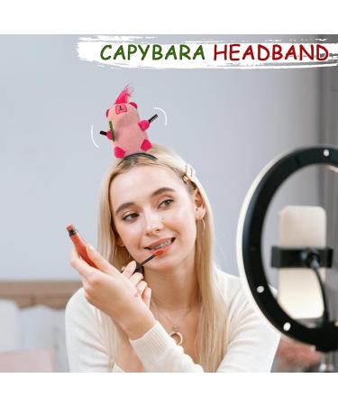 Animal Headbands for Girls Plush Capybara Spa Hairband - Cute Plush Hair Hoop Wide Headband Women Spa Makeup Headband for Washing Face Pink - Buy Online on GoSupps.com