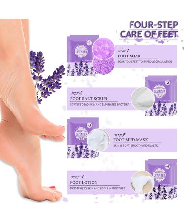 Foot Soak for Foot Spa Lavender 4PCs Foot Pack with Foot Soak Foot Scrub Foot Mask Foot Lotion Foot Care Jelly Pedicure Packs Foot Spa Soak for Dry Hard Rough skin Eliminate Fatigue (Lavender) - Buy Online on GoSupps.com