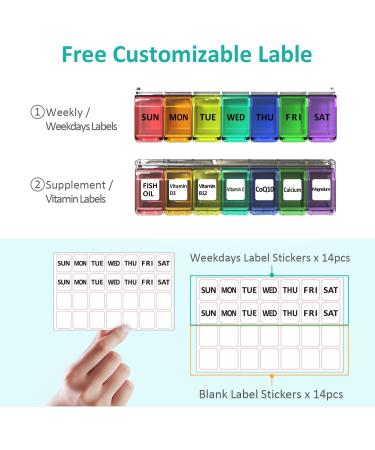 Shop Fullicon Weekly Pill Organizer - 7 Day Spill Proof Large Pill Box | Travel Medicine Organizer for Vitamins & Supplements (Rainbow Clear) - Fast International Shipping - Buy Online on GoSupps.com