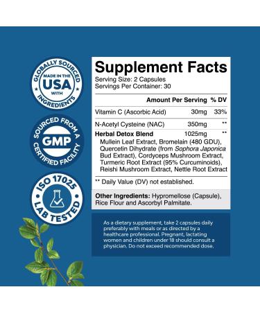 Lung Detox Mullein Leaf Capsules - Natural Respiratory Support with NAC Quercetin & Cordyceps - 60 Count Supplement for Sinus Immunity & Breathing Health - Buy Online on GoSupps.com