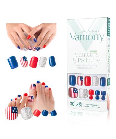 Vamony Press On Nails Short Length Acrylic Nail Tips Kit  Press On Toenails 56 Square Shape With Design  Fakes Nails For Manicure And Pedicure  Nail Art Gel Nail Kit For Women  National Flag