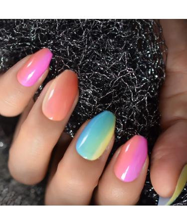 Buy Shiny Colorful Press On Nails | Ombr Rainbow Fake Nails Set - 24pcs Medium Size - Buy Online on GoSupps.com