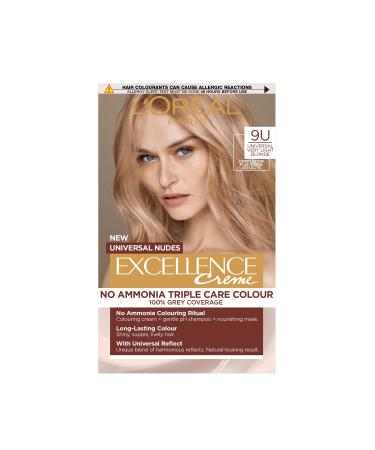 L'Oreal Paris L'Oreal Paris Excellence Permanent Hair Color Cream 100% Gray Coverage With Pro-Keratin + Ammonia-Free Universal Shades 9U V. Light Blonde