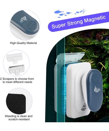 AQQA Aquarium Strong Magnetic Cleaner Brush | Fish Tank Algae Magnet Cleaning Tool with 2 Detachable Scrapers - Buy Online on GoSupps.com