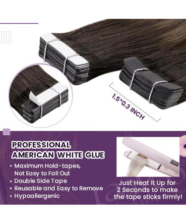 LAAVOO Real Hair Ombre Tape Extensions - Dark Brown to Light Brown Balayage 50g 20pcs Invisible Style #2/8/2 35cm - Buy Online on GoSupps.com