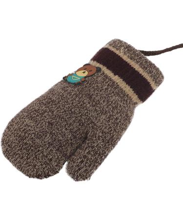Cute Fox Knitting Full Finger Gloves for Toddlers 1-3 Yrs | Winter Thermal Plush Lining | Kids Cycling Camping Mitten in Bear/Khaki - Buy Online on GoSupps.com