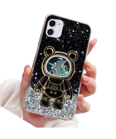Rnrieyta Magon B r Astronaut Stander Shell Glitzer for iPhone 12 Mini Cute girls thin crystal protective cover Treisand bling transparent case bumper with astronaut holder kickstand black iPhone black black