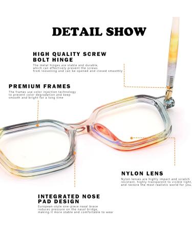 Shop NULOOQ Retro Square Blue Light Glasses - Stylish Anti-Eyestrain Computer Glasses for Men & Women | Hexagon Design Rainbow Frame 50mm - Buy Online on GoSupps.com