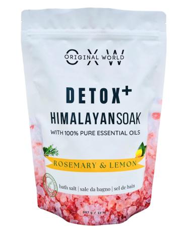Detox+ Himalayan Soak Bath Salt with 100% Pure Rosemary and Lemon Essential Oils - Detoxing Mineral Bath for Women and Men with Epsom Salt - 32 Ounces BPA Free Resealable Bag