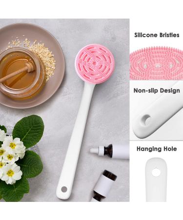 PINGKO Silicone Back Scrubber with Extra Long Non-Slip Handle for Acne Exfoliating and Skin Cleansing - Light Pink - Buy Online on GoSupps.com