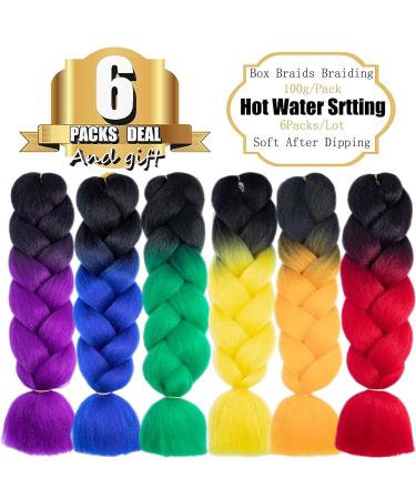 TENGSHUO FLY 6 Packs 24 Inch Ombre Jumbo Braiding Hair Extensions - Heat Resistant Synthetic Kanekalon Hair for Women - Black to Yellow/Orange/Green - Ideal for Braiding - Buy Online on GoSupps.com
