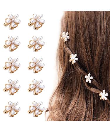 Mini Pearl Hair Barrettes for Women Girls  10pcs Sweet Artificial Pearl Hair Clips  Flower Pins Clips for Party Wedding Daily