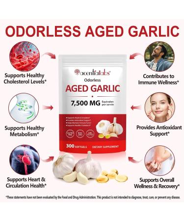 Maaoun Aged Garlic Extract Capsules 300 Softgels | Odorless Aged Garlic Formula from Allium Sativum Bulb | Non-GMO Gluten Free Herbal Garlic Supplements for Daily Wellness - Buy Online on GoSupps.com