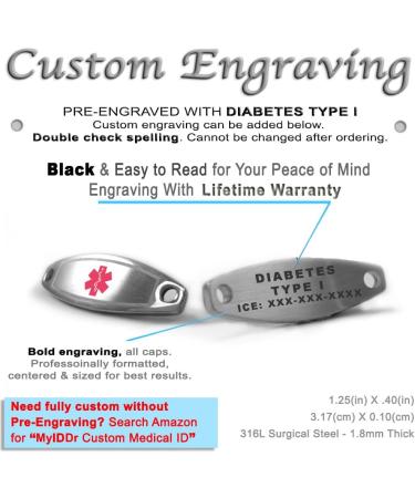 Customized Women's Diabetes Type I Medical Bracelet | Pre-Engraved Steel Mini O-Link | Wallet Card Included - Pink - Buy Online on GoSupps.com
