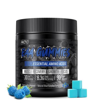 EAA Gummies - 2:1:1 BCAA Formula (8300mg) - Essential Amino Acids for Muscle Recovery & Endurance - Non-GMO Gluten Free Sugar Free Vegetarian Blue Raspberry Flavor - 90 Count