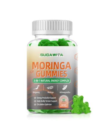 Moringa Gummies for Men with Gingseng L-Citrulline Ashwagandha CZQ10 Zinc | Chewable Organic Pure Moringa Leaf Supplement | Energy & lmmune Support | Sugar Free | Vegan | Lemon Flavor | 60 Counts