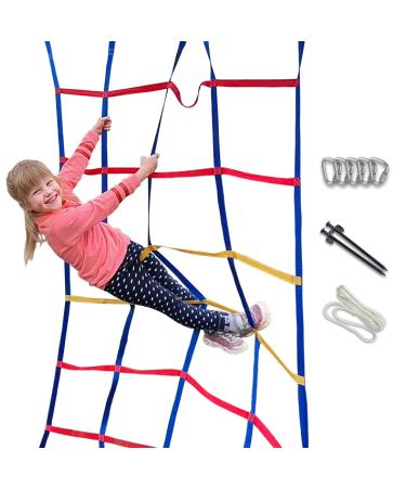 Cateam Climbing net for Kids - Ninja Slackline Accessories - 6.6 ft. Slackline Climbing net for Backyard Obstacle Course with Ground anchoring - Accessories for slacklines, Backyard Playground