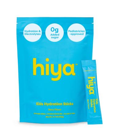 Hiya Kids Hydration with Electrolytes - Zero Added Sugar Berry Flavored Kids Hydration Packets - 15 Sticks - Travel-Friendly Drink Mix for Children Ages 2+