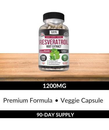 Kaya Naturals - Resveratrol Capsules - Anti Aging Supplement - Antioxidants with Brain Support - Maximum Benefits - 180 Veggies Capsules - Buy Online on GoSupps.com