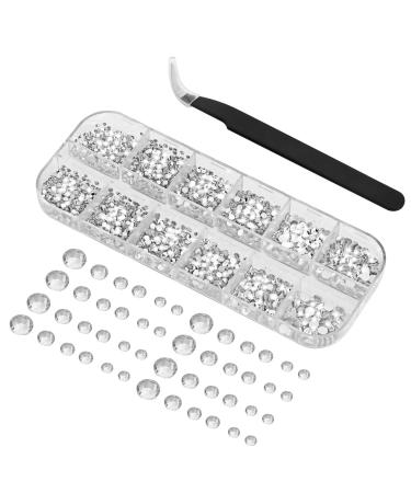 Ely D 3000PCS Clear Nail Rhinestones Flat Back Gems Round Crystal Rhinestone 6 Sizes with Pick Up Tweezer Diamonds for Face Jewels Makeup Clothes Nail Art Shoes Crafts Bags DIY Ely D 3000pcs Clear Rhinestone for Nails 5.12*1.97*0.59 inches
