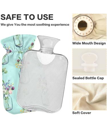 NAANLE 1L Hot Water Bottle with Lid - Transparent Glass & Floral Design for Back Pain Relief Hand & Foot Warmer Neck Heat Therapy - Ideal for Hot & Cold Use - Buy Online on GoSupps.com